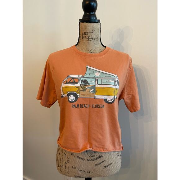 Techstyles Orange Retro Style VW Bus Palm Beach FL Crop Top Size S/M - Picture 1 of 3